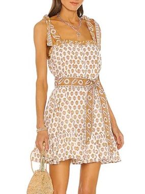 Cleobella revolve mustard yellow cream flowy shift floral dress size S